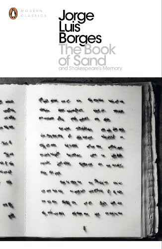 Book cover featuring Jorge Luis Borges' title above an open book with ants forming text.