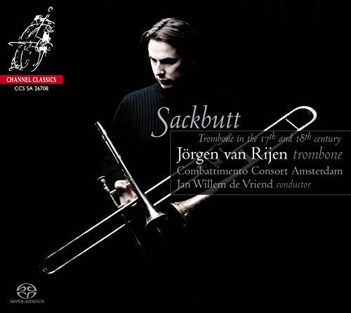 CD cover featuring a man playing a trombone, titled "Sackbutt."