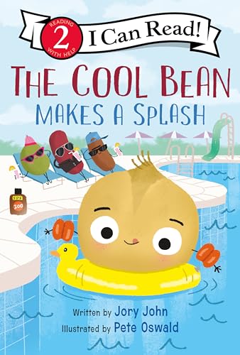 Book cover: bean character swimming with duck, lounging bean friends.
