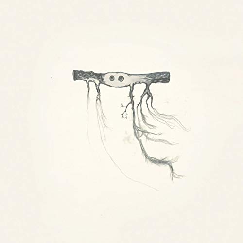 Sketch of a branch-like form with eye-like shapes, on white.
