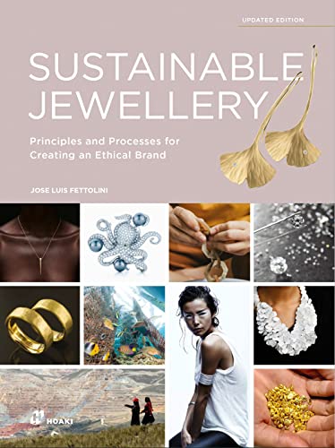 Book cover: "Sustainable Jewellery" with images of jewelry and mining scenes.