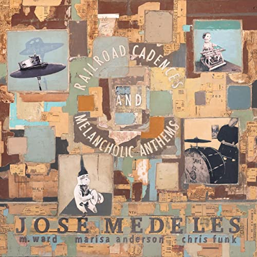CD cover with collage of musical instruments, figures, and text.