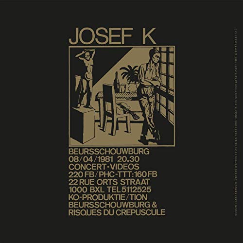 Josef K album cover: black background with illustrated figures and text.