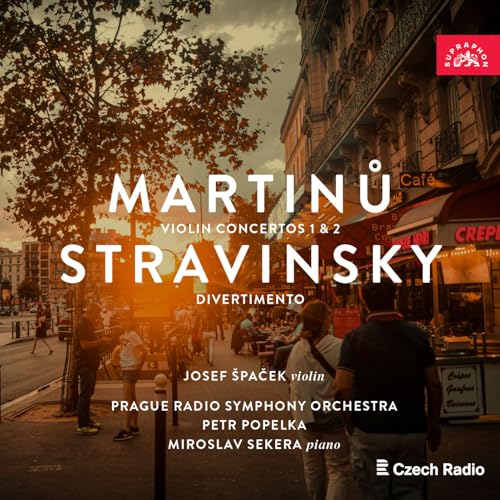 CD cover featuring a Prague street scene and composer names Martinu & Stravinsky.