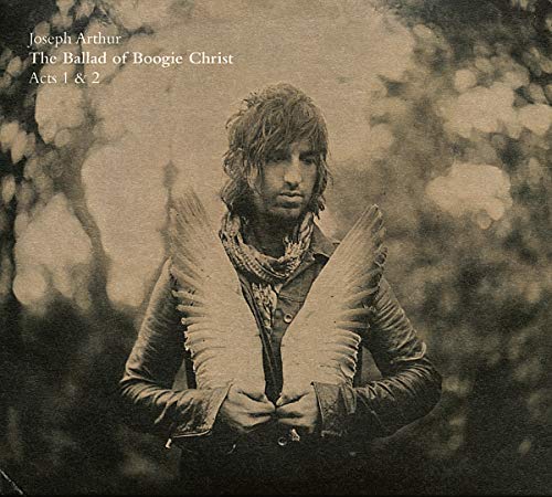 Sepia-toned album cover featuring a man with feathered wings.
