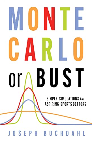 Book cover for Monte Carlo or Bust with colorful text and bell curve graphs.