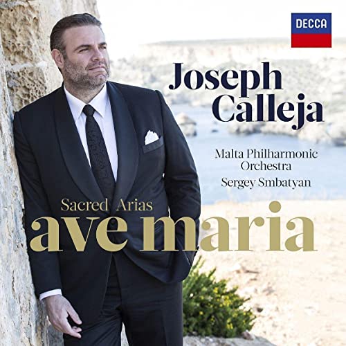 CD cover featuring tenor Joseph Calleja in a suit, with text "Ave Maria".