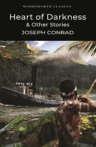 Book cover: “Heart of Darkness” by Joseph Conrad, with jungle scene.