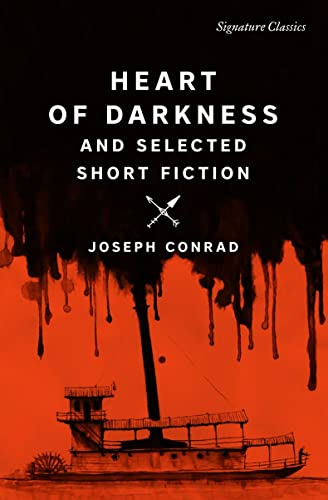 Book cover: “Heart of Darkness” by Joseph Conrad, with a steamboat image.