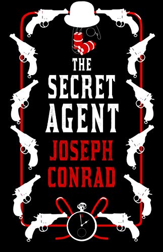 Book cover: “The Secret Agent” by Joseph Conrad, with guns and a clock.