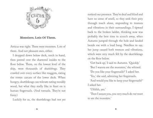 Open book page with chapter heading and illustrated text about monsters.