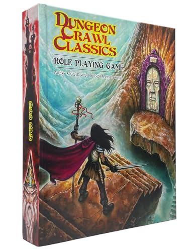 Hardcover rulebook cover with fantasy art of a warrior and stone archway.
