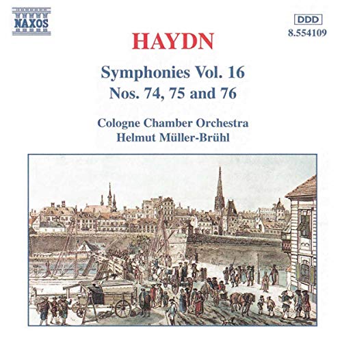 CD cover for Haydn symphonies with a historical cityscape illustration.