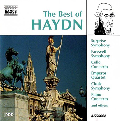 CD cover featuring a statue of Athena, a historic building, and a Haydn portrait.