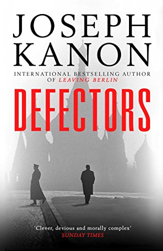Book cover for Defectors by Joseph Kanon featuring two silhouettes against a foggy building.