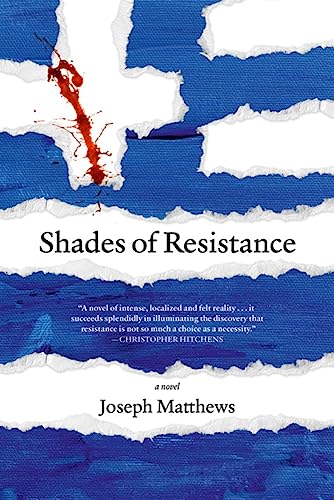 Book cover: torn blue paper, red paint splatter, title "Shades of Resistance".