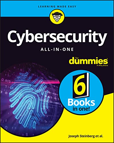 Book cover: "Cybersecurity All-in-One For Dummies" with fingerprint graphic.