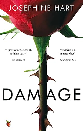 Book cover: red rose with thorns, title "DAMAGE" in large black letters.