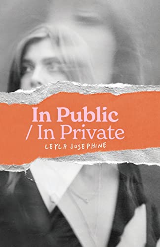 Book cover with blurred portrait and torn orange title: "In Public/In Private".