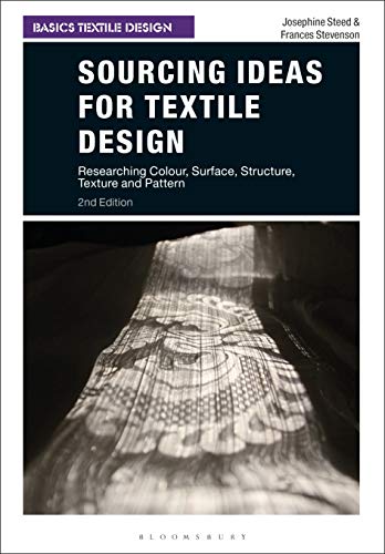 Book cover for Sourcing Ideas for Textile Design featuring a textured, patterned fabric image.