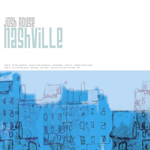 Album cover for Josh Rouse Nashville featuring blue abstract city silhouettes on white background.