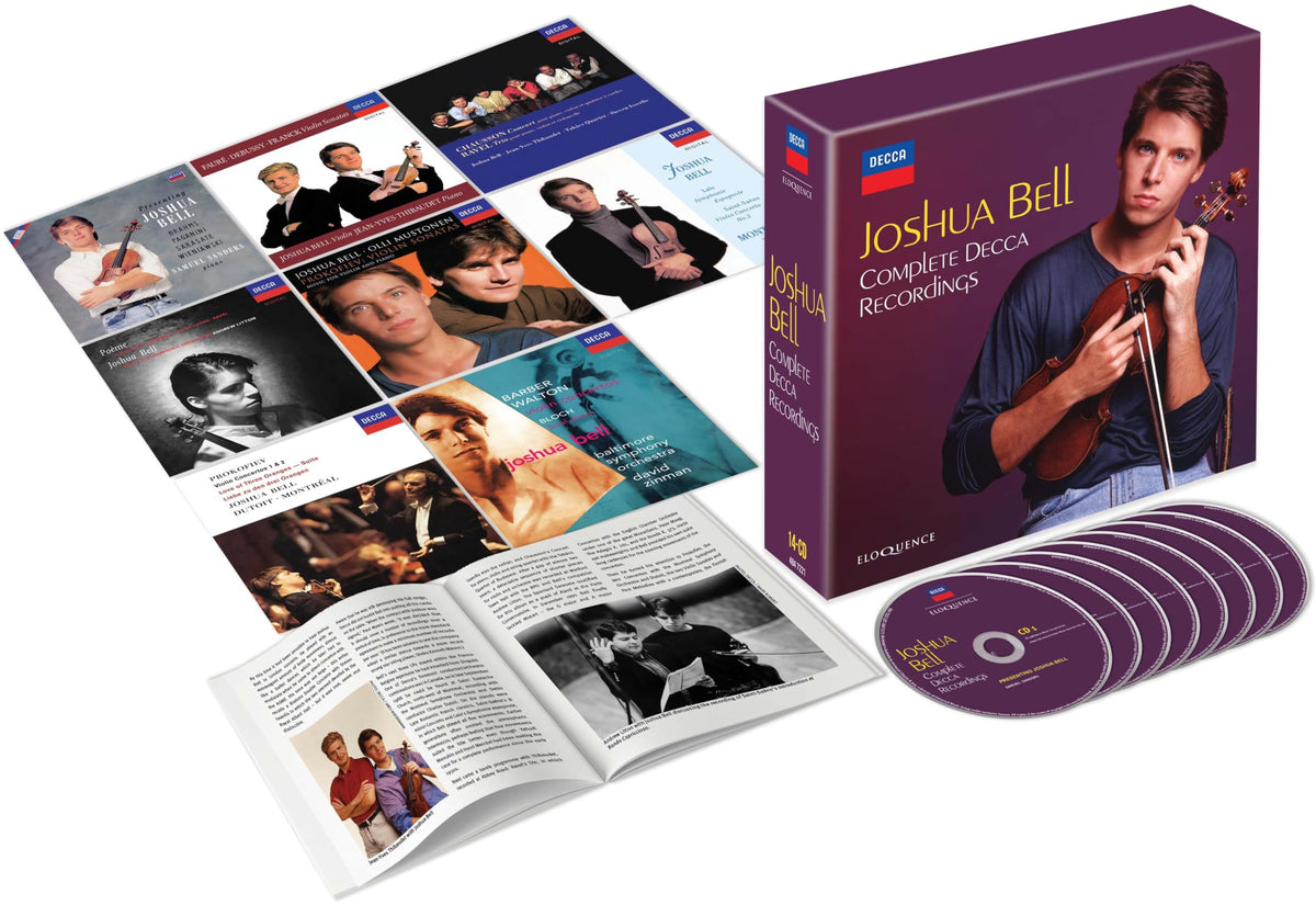 CD box set featuring violinist Joshua Bell, with multiple discs fanned out.