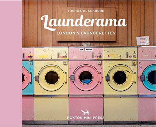 Book cover featuring colorful vintage washing machines in a London launderette.