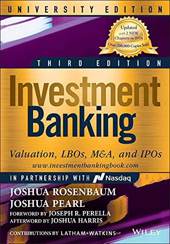Book cover: "Investment Banking: Valuation" third edition, gold and purple.