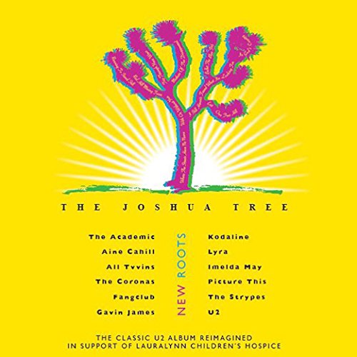 Bright yellow cover with a pink and blue Joshua tree silhouette, artist names listed below.