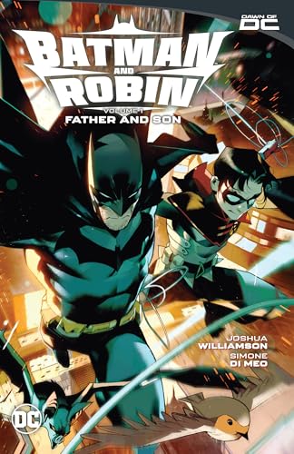 Batman and Robin comic book cover, dynamic action pose, city backdrop.