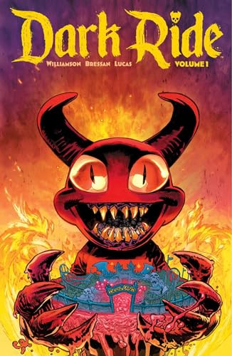 Comic book cover: demonic mascot with a haunted house background.