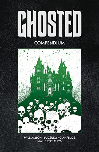 “Ghosted Compendium” book cover with a haunted castle and skulls.