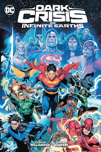 Comic book cover featuring Superman and a large group of DC superheroes.