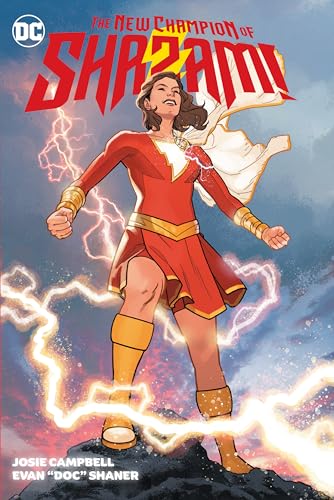 Comic book cover featuring a female superhero in a red suit with lightning.