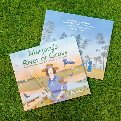 Book cover featuring Marjory Stoneman Douglas and Everglades imagery, on grass.