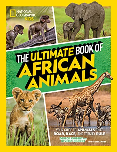 Book cover featuring monkeys, elephants, a giraffe, and a lion cub.