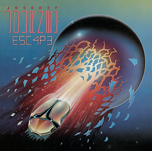 Journey's "Escape" CD cover: a blue and red abstract, futuristic design.