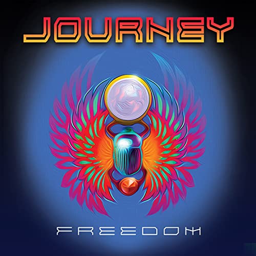 Journey “Freedom” album cover: stylized scarab beetle with vibrant wings.