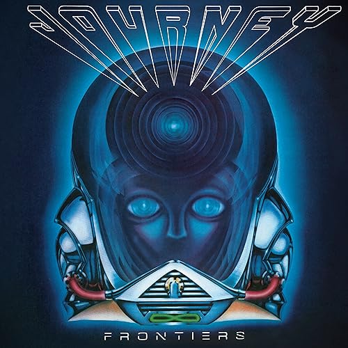 Journey’s “Frontiers” album cover: face within a blue astronaut helmet.