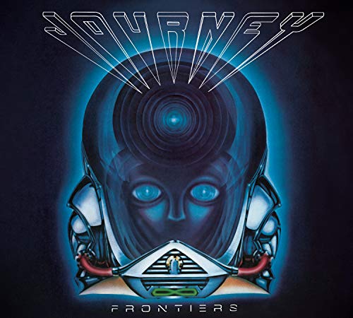 Album cover for Journey’s “Frontiers” featuring a face in a space helmet.