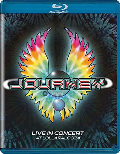 Blu-ray cover for Journey Live in Concert at Lollapalooza featuring a colorful winged logo.