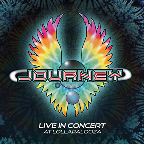 Journey Live in Concert at Lollapalooza album cover with tie-dye wings and planet logo.