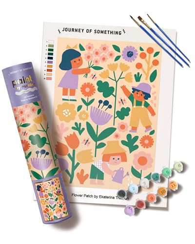 Kids paint by numbers kit featuring children in a flower garden.