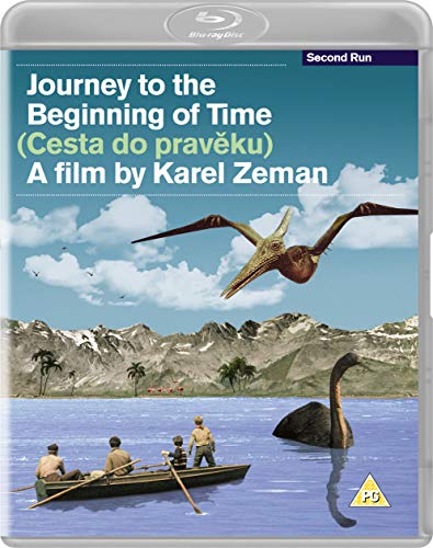 Blu-ray cover for "Journey to the Beginning of Time" featuring dinosaurs and a boat.