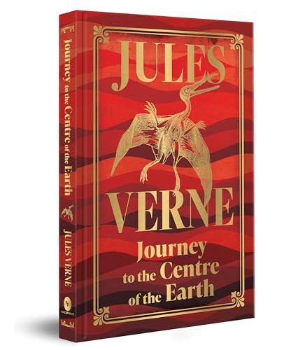 Hardbound book with red wavy cover, gold pterodactyl illustration, and gold text.