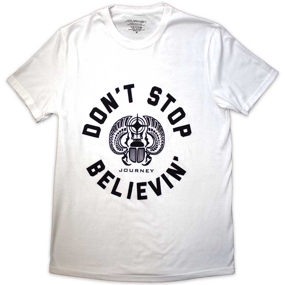 Medium, unisex t-shirt with "Believin'" text, likely light colored.