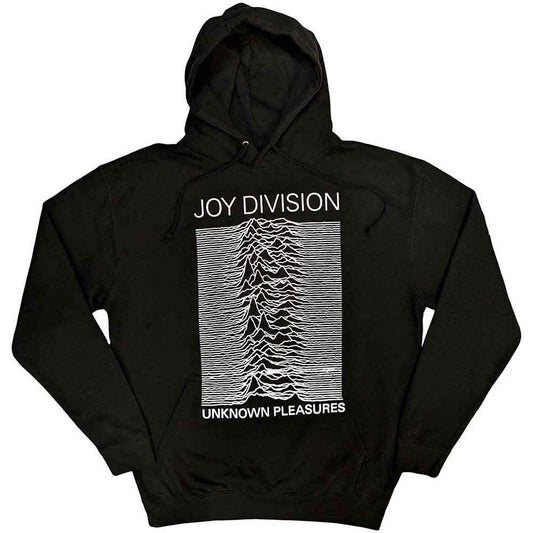 Black hoodie featuring the waveform image from Joy Division’s “Unknown Pleasures” album.