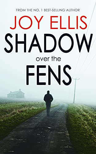 Book cover with a lone figure walking down a misty road in the Fens.