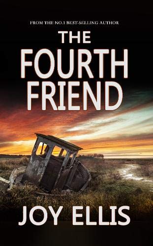 Book cover: "The Fourth Friend" with a derelict car at sunset.