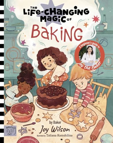 Book cover with illustrated children baking a chocolate cake.